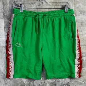 Kappa green and red embroidered shorts men's size large, small stains on back